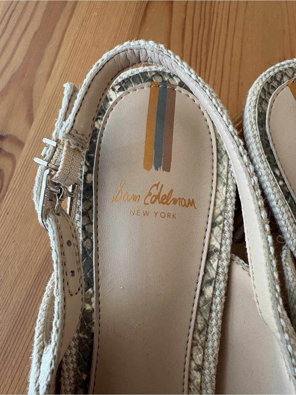Sam Edelman Beige Slingback Block Heel Pumps with Decorative Buckle - Picture 3 of 11